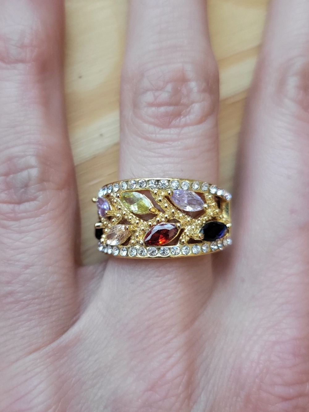 Gold Multicolor Gemstone Statement Ring Sz 8